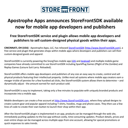 StoreFront Press Release